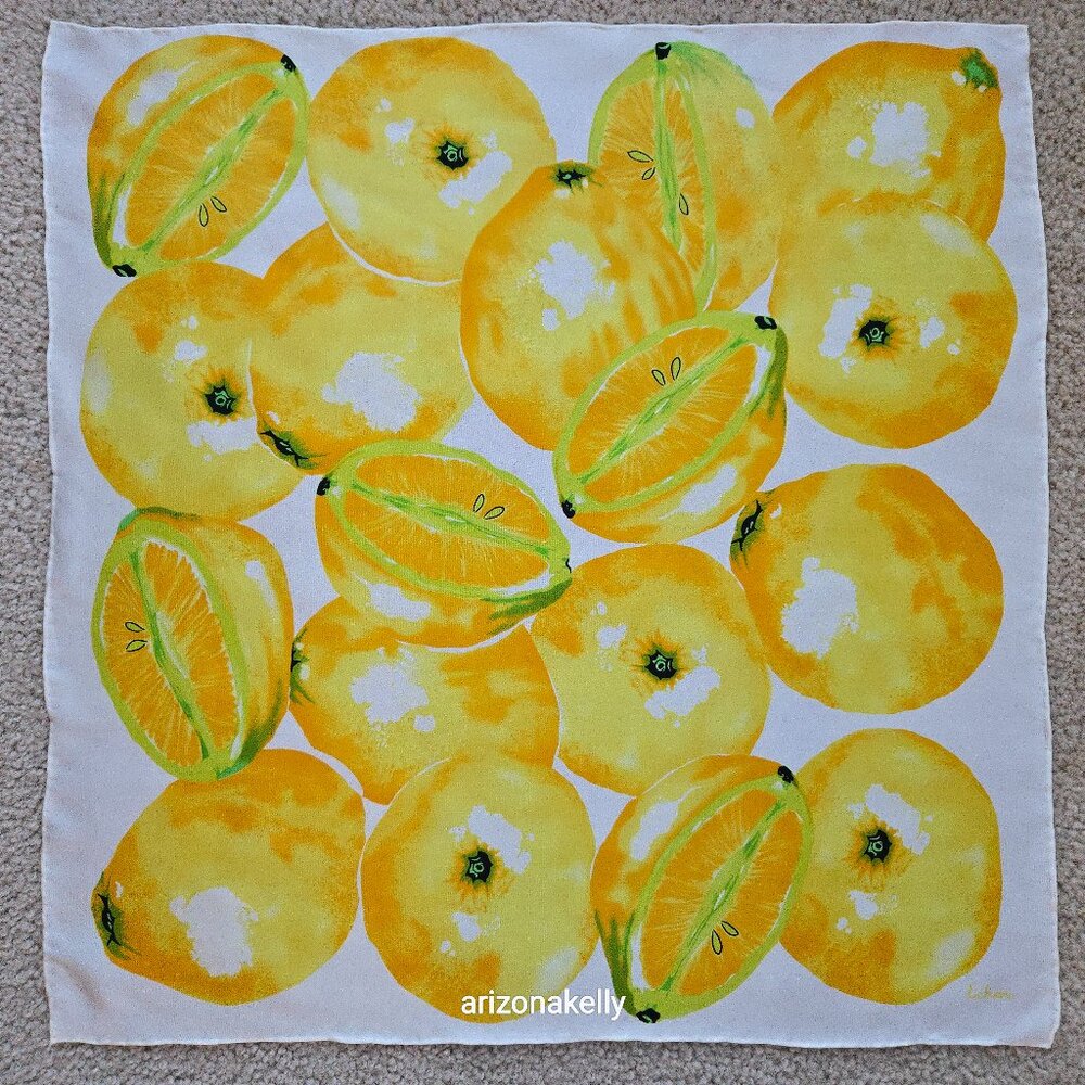 Echo Silk Scarf Neckerchief Hand-rolled Lemons Oranges Citrus